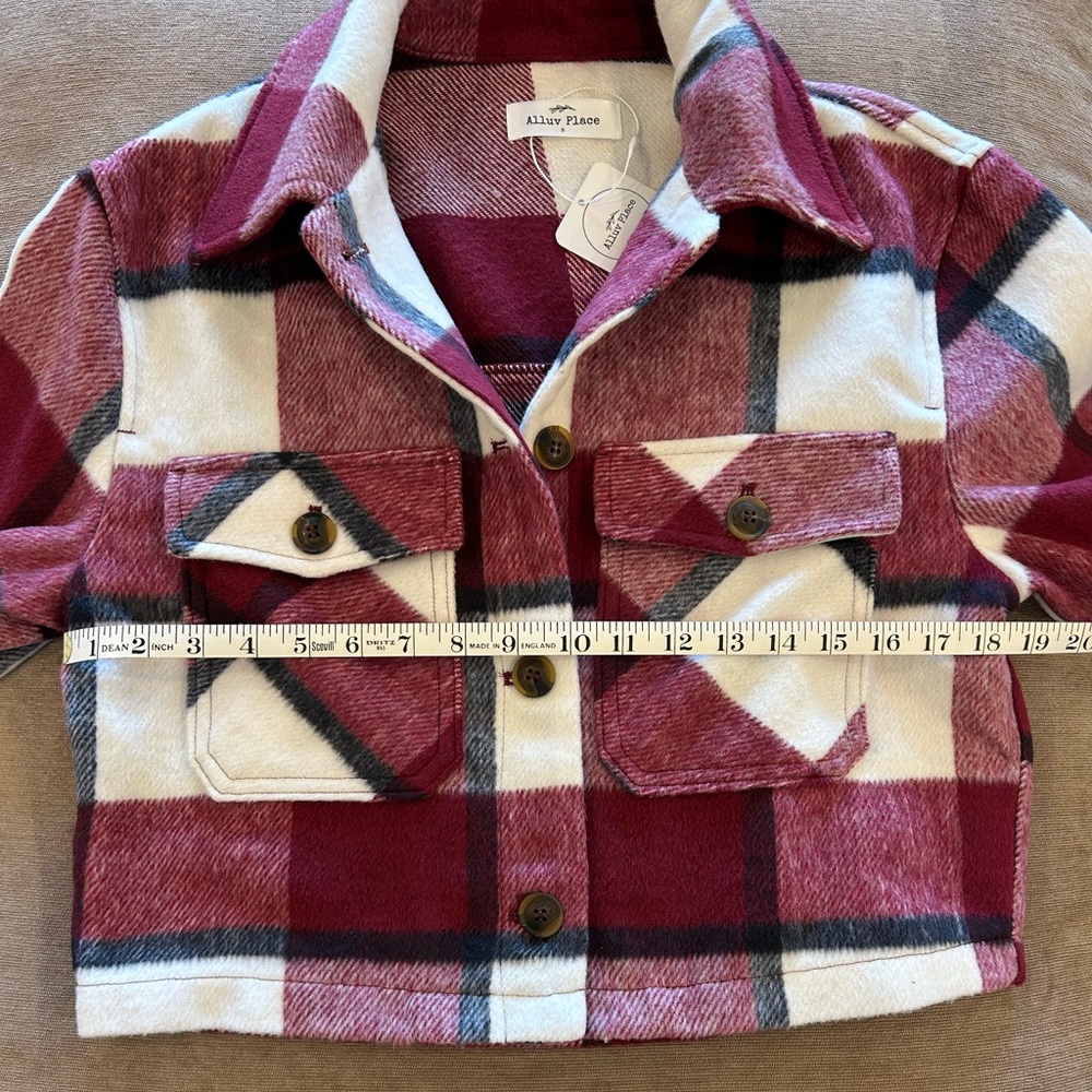 🆕 Cropped Shacket - Burgundy & White Plaid - Size Small - Picture 8 of 10